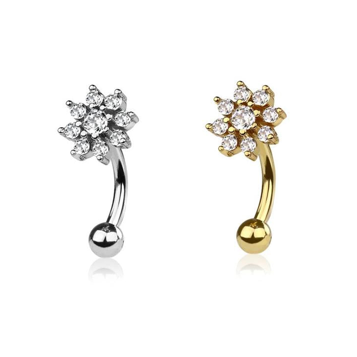 Crystal Blossom Claw-Set Curved Barbell 16g