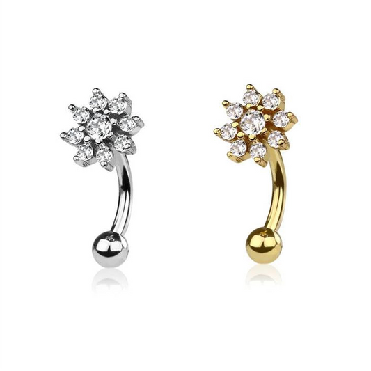 Crystal Blossom Claw-Set Curved Barbell 16g