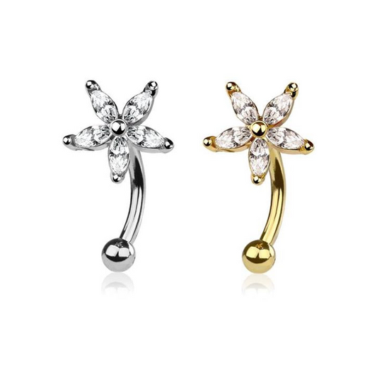 5-Petal Marquise Crystal Claw-Set Curved Barbell 16g
