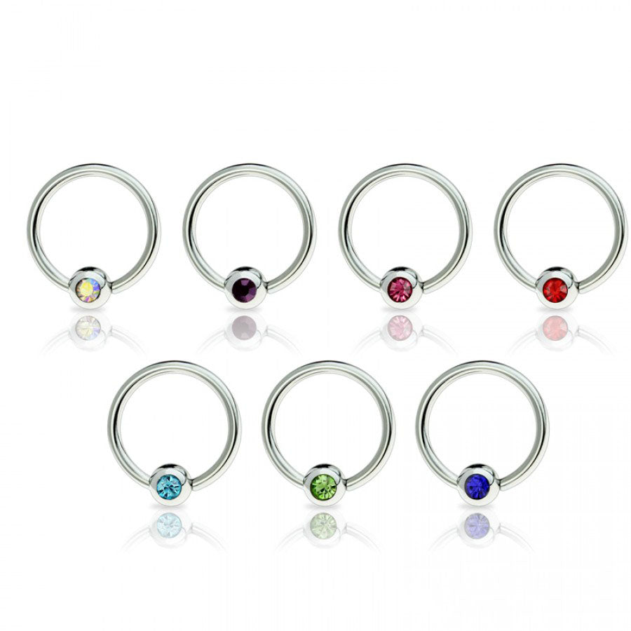 Surgical Steel Bezel-Set Captive Bead Ring 18g - 14g