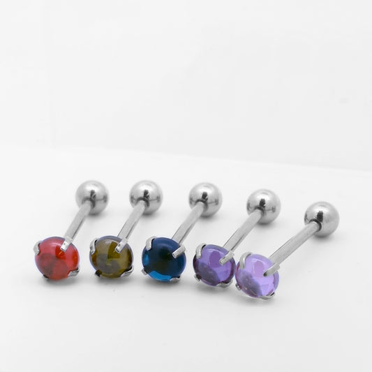 Premium Dome Crystal Claw-set Tongue Barbell 14g