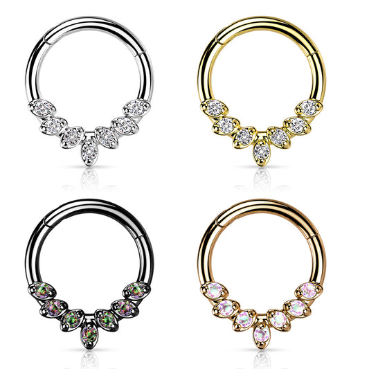 Premium Ornate Crystal Hinged Segment Ring 16g