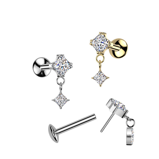 Premium Luxe G23 Ti Crystal Dangle Threadless Flat Back