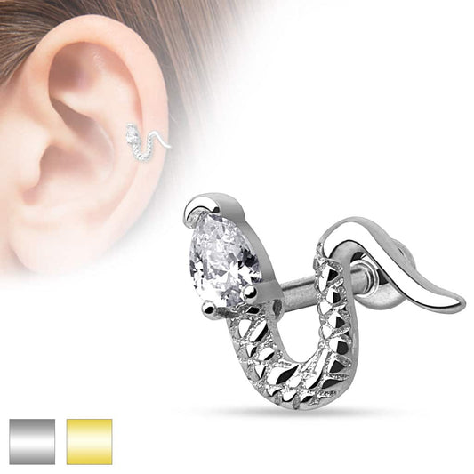Crystal Snake Cartilage Stud 16g