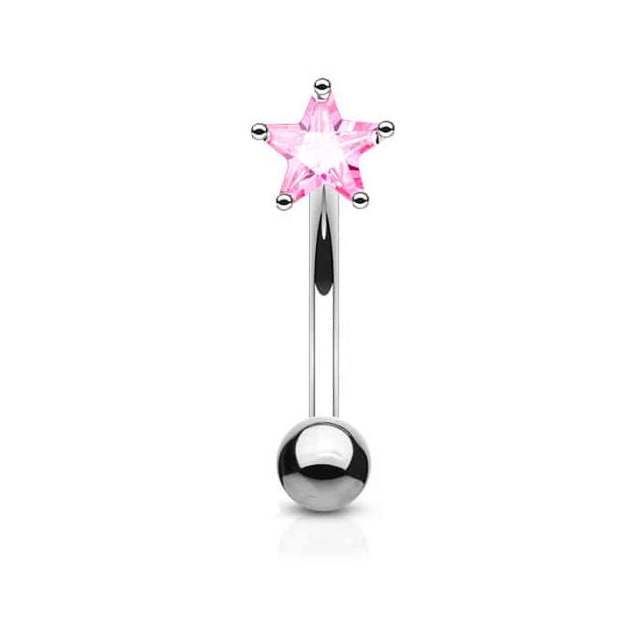 Side-Set Claw-Set Crystal Star Curved Barbell 16g