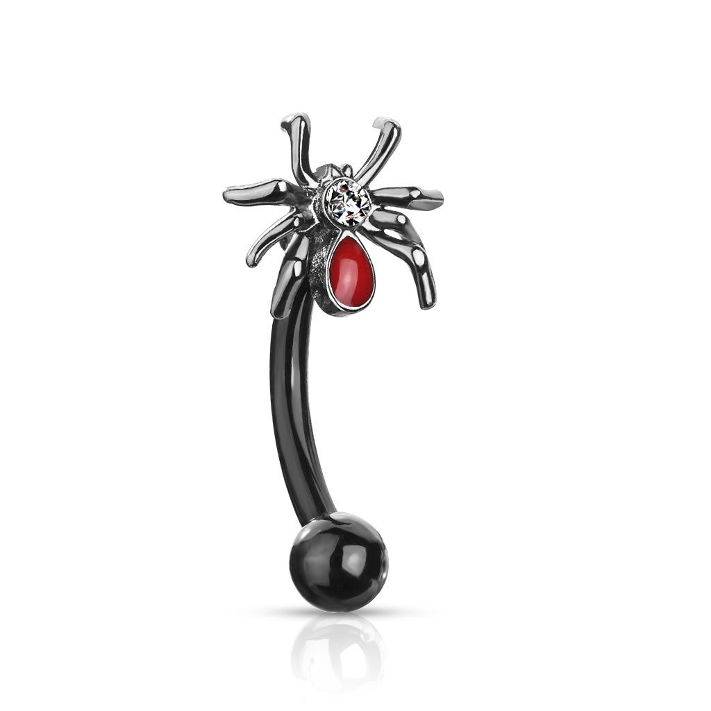 Bezel-Set Red Crystal Tarantula Curved Barbell 16g
