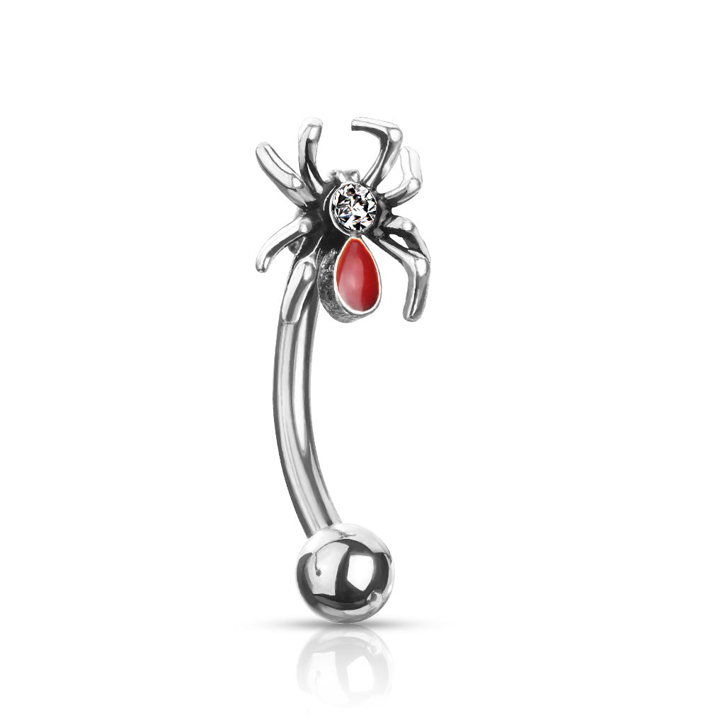 Bezel-Set Red Crystal Tarantula Curved Barbell 16g