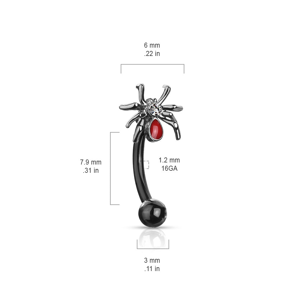 Bezel-Set Red Crystal Tarantula Curved Barbell 16g