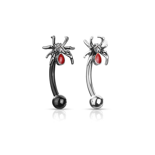 Bezel-Set Red Crystal Tarantula Curved Barbell 16g