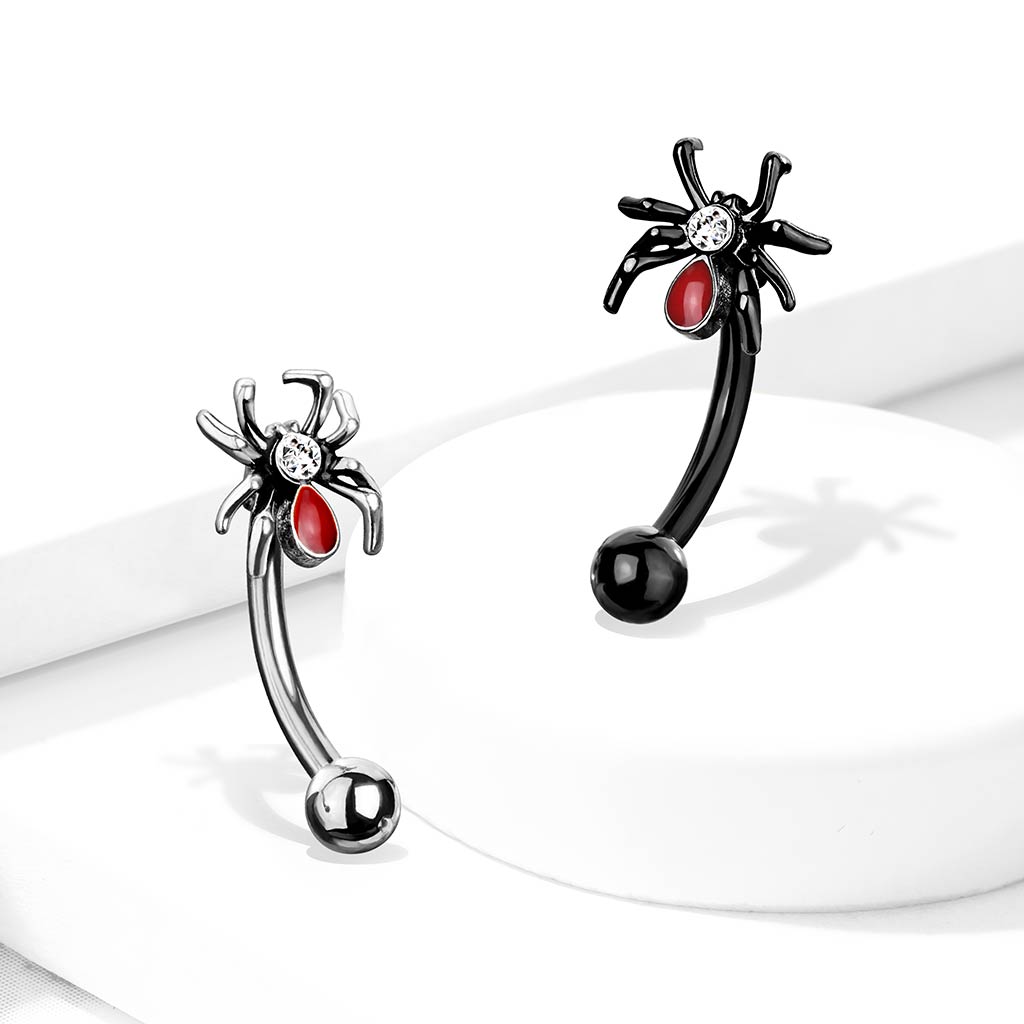 Bezel-Set Red Crystal Tarantula Curved Barbell 16g