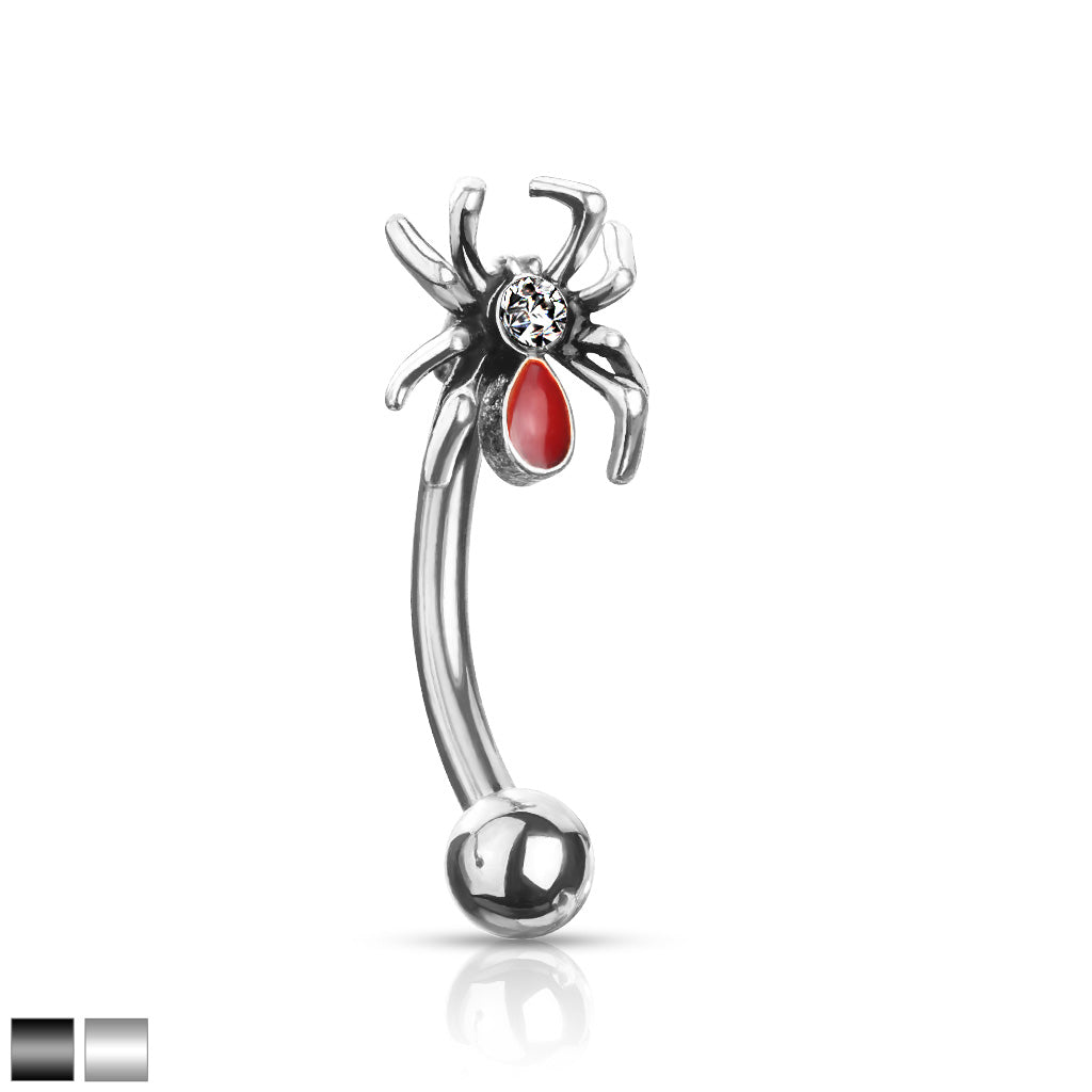 Bezel-Set Red Crystal Tarantula Curved Barbell 16g