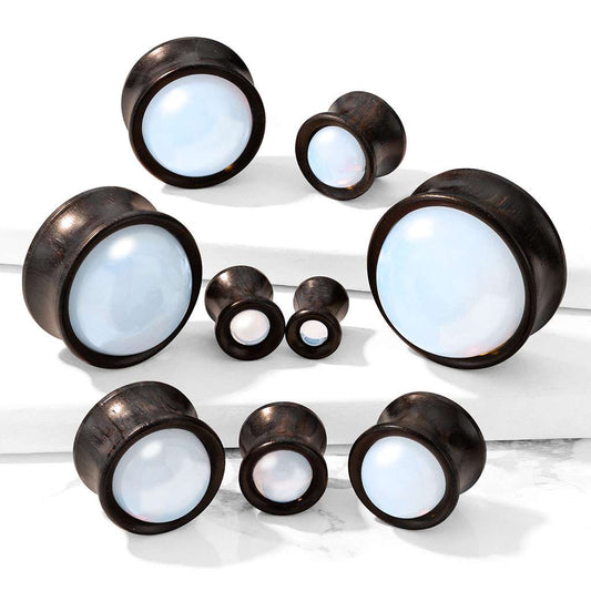 Ebony Wood with Opalite - Saddle Plug 2, 0, 00, 1-2, 9-16, 5-8, 3-4, 7-8, 1