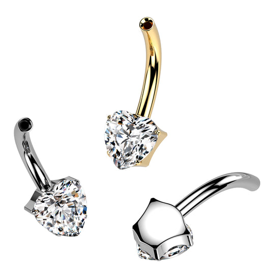 Premium G23 Titanium Threadless Claw Set Crystal Heart Navel Barbell