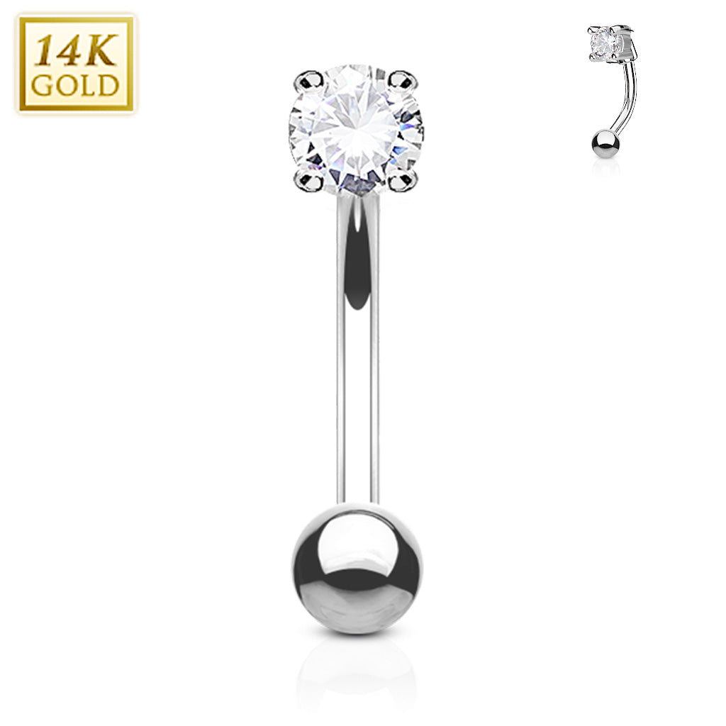 14K Gold Claw-Set Crystal Curved Barbell 16g