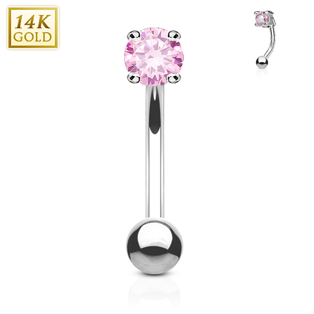 14K Gold Claw-Set Crystal Curved Barbell 16g