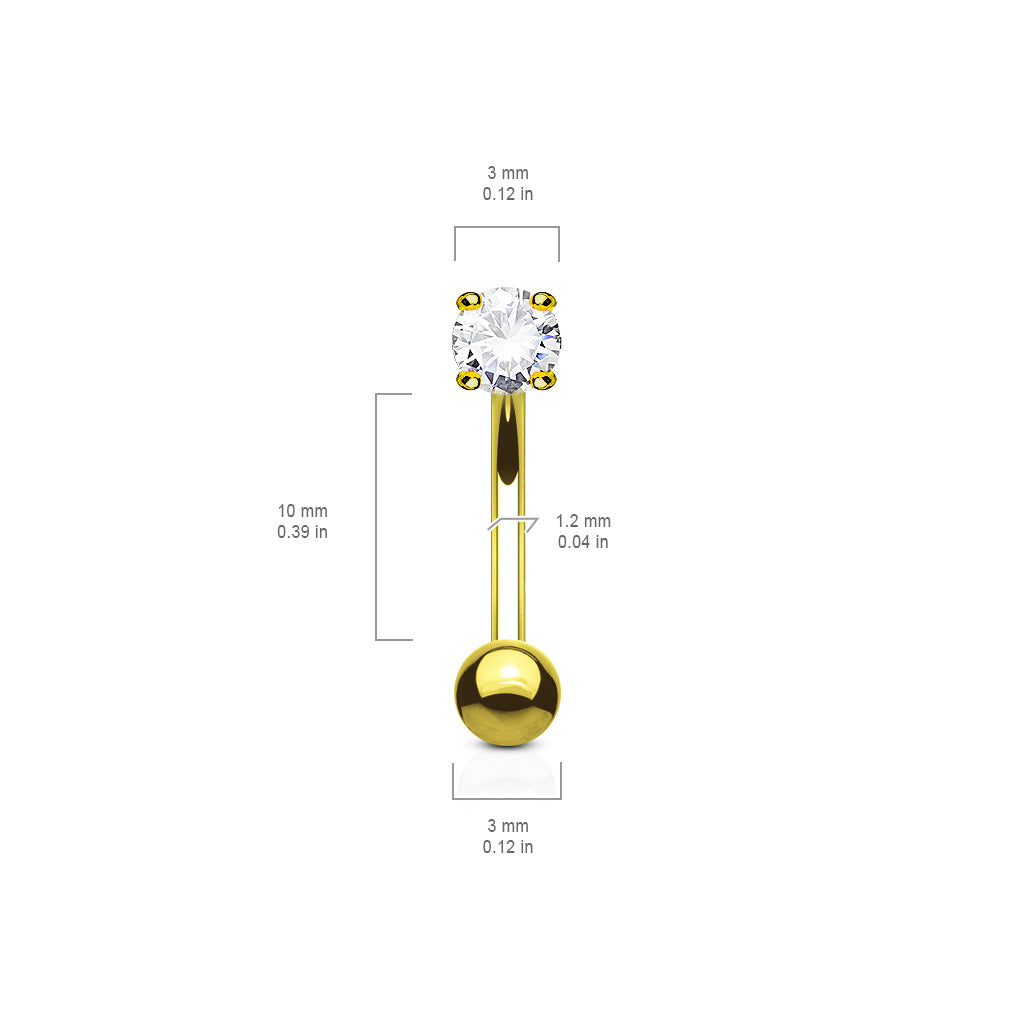 14K Gold Claw-Set Crystal Curved Barbell 16g