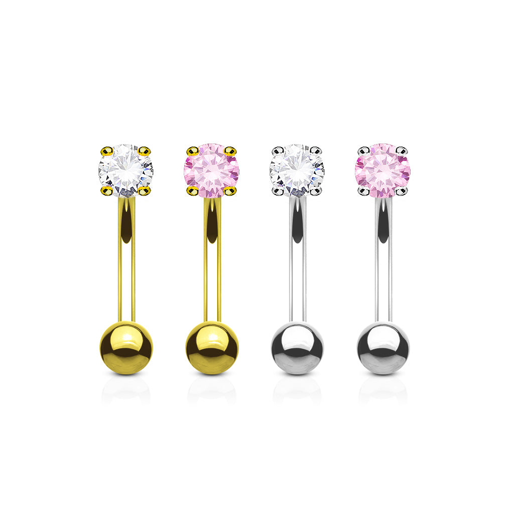 14K Gold Claw-Set Crystal Curved Barbell 16g