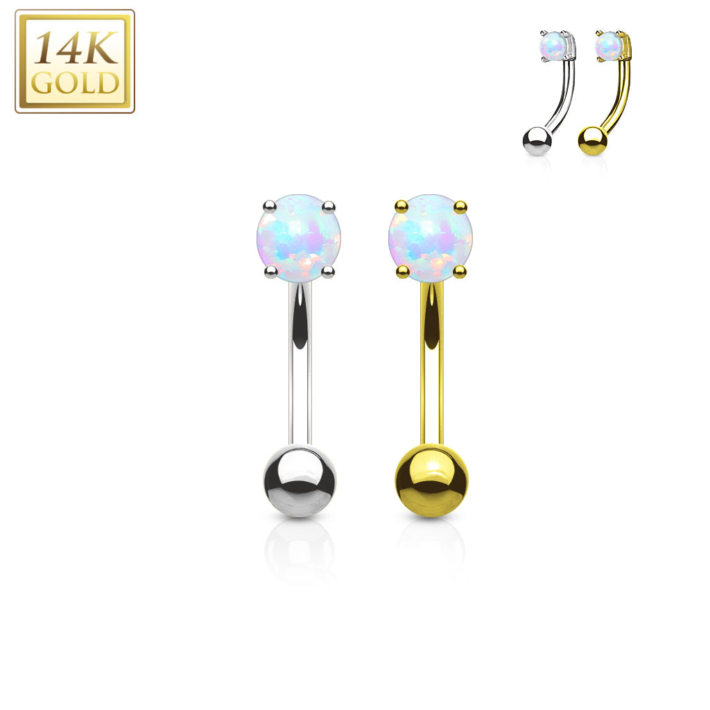 14K Gold Opal Curved Barbell 16g