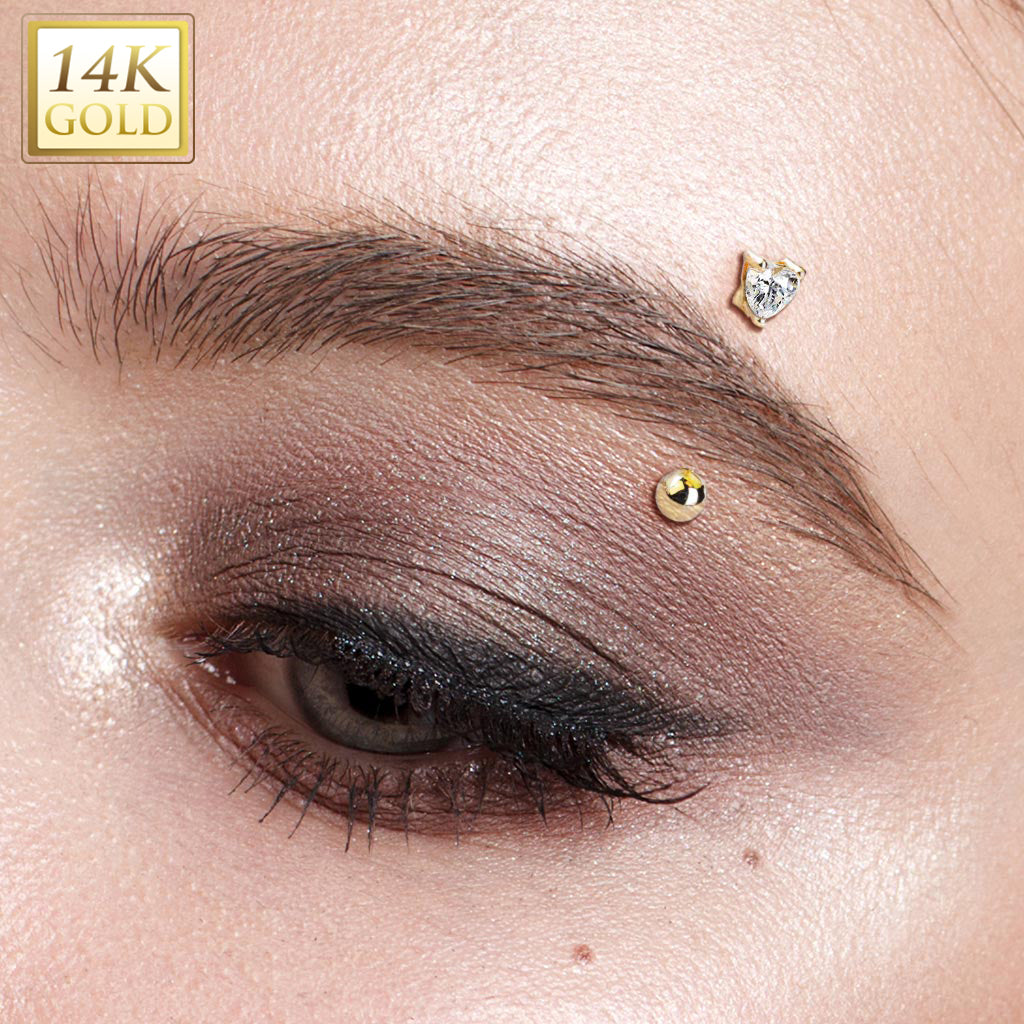 14K Gold Crystal Heart Curved Barbell 16g