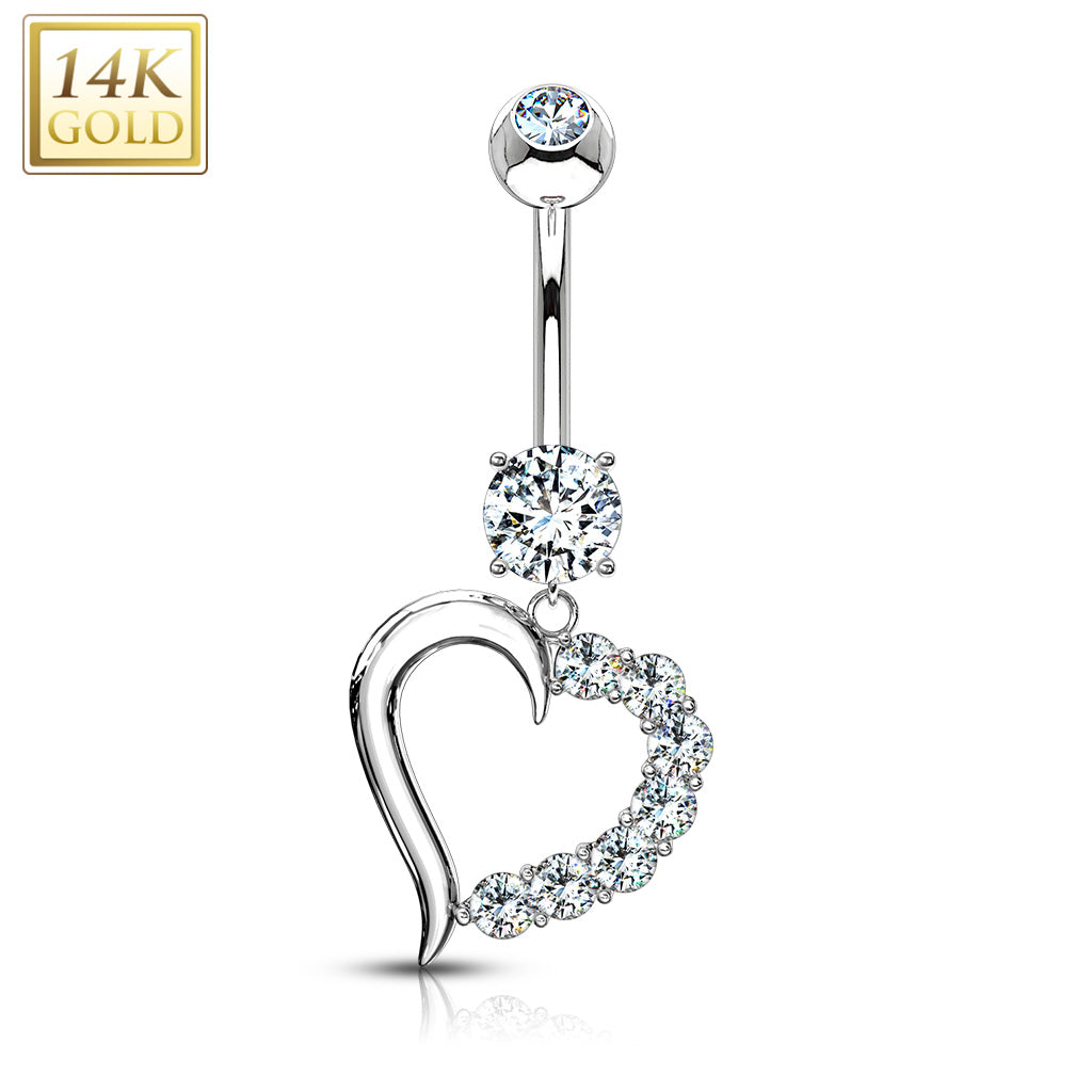 14K Gold Heart Navel Dangle 14g