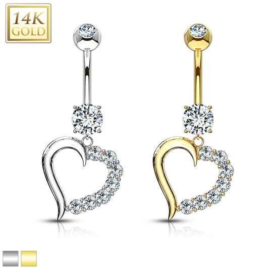 14K Gold Heart Navel Dangle 14g