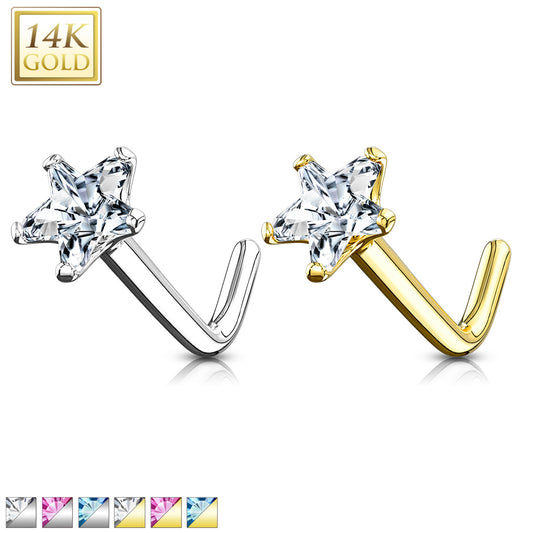 14K Gold Crystal Claw-Set Star Nose Pin 20g