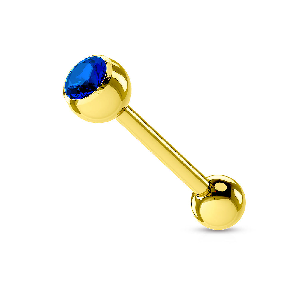 Gold PVD Bezel-Set Crystal Tongue Barbell 14g