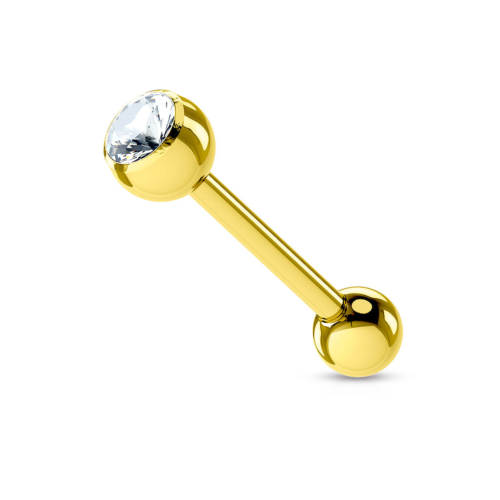 Gold PVD Bezel-Set Crystal Tongue Barbell 14g