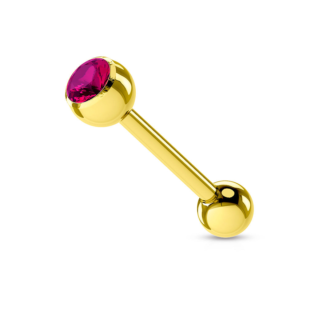 Gold PVD Bezel-Set Crystal Tongue Barbell 14g