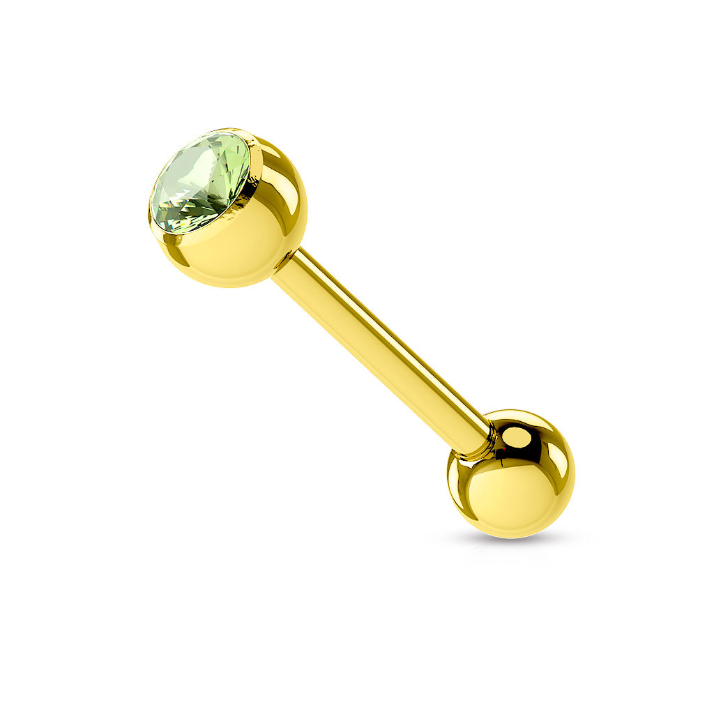 Gold PVD Bezel-Set Crystal Tongue Barbell 14g