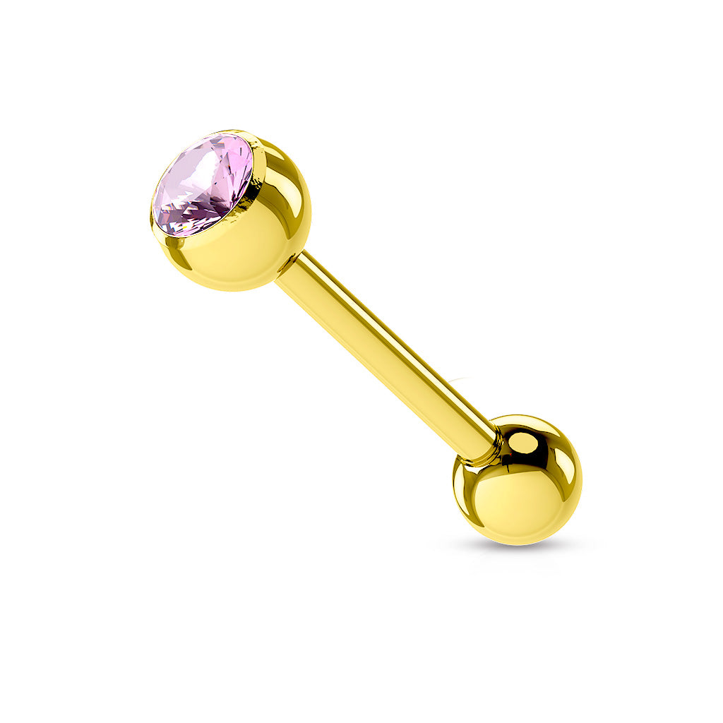 Gold PVD Bezel-Set Crystal Tongue Barbell 14g