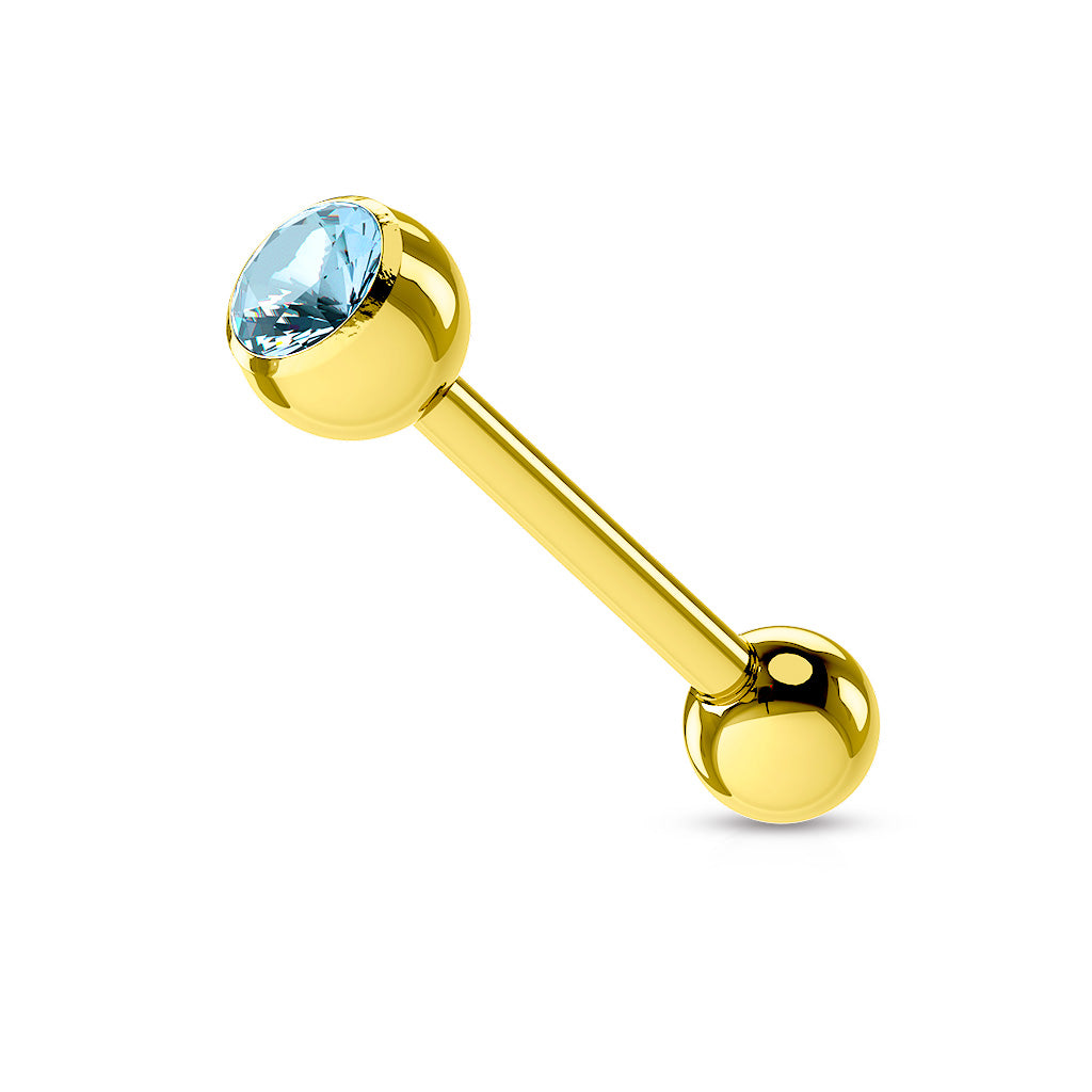 Gold PVD Bezel-Set Crystal Tongue Barbell 14g