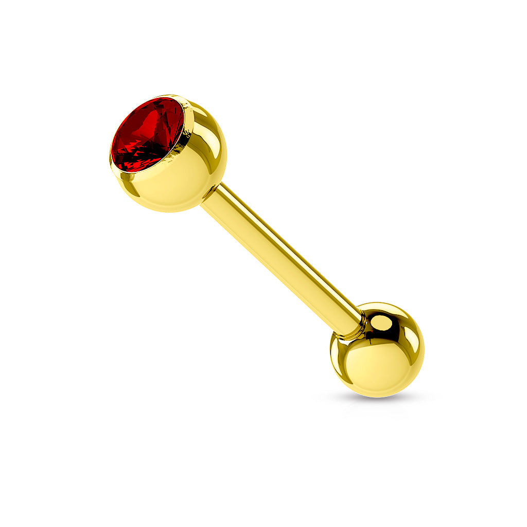 Gold PVD Bezel-Set Crystal Tongue Barbell 14g