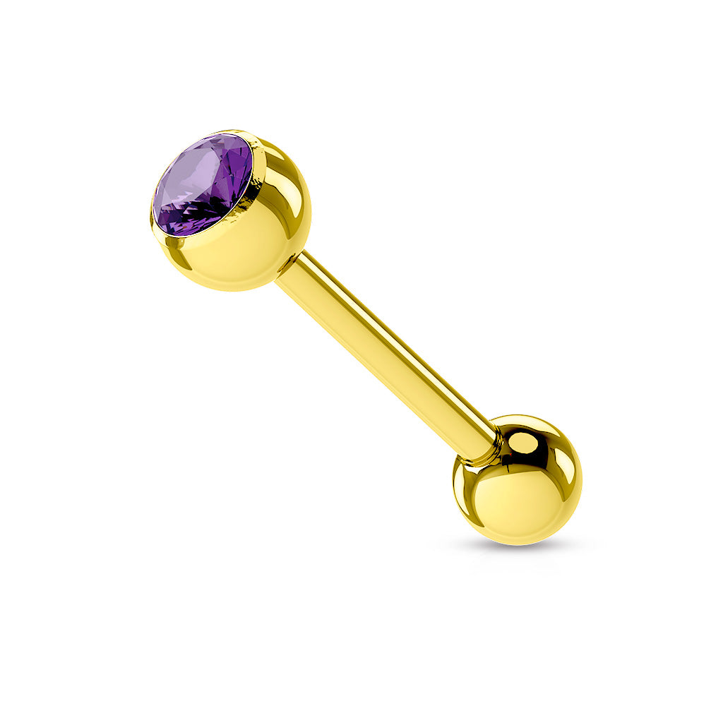 Gold PVD Bezel-Set Crystal Tongue Barbell 14g