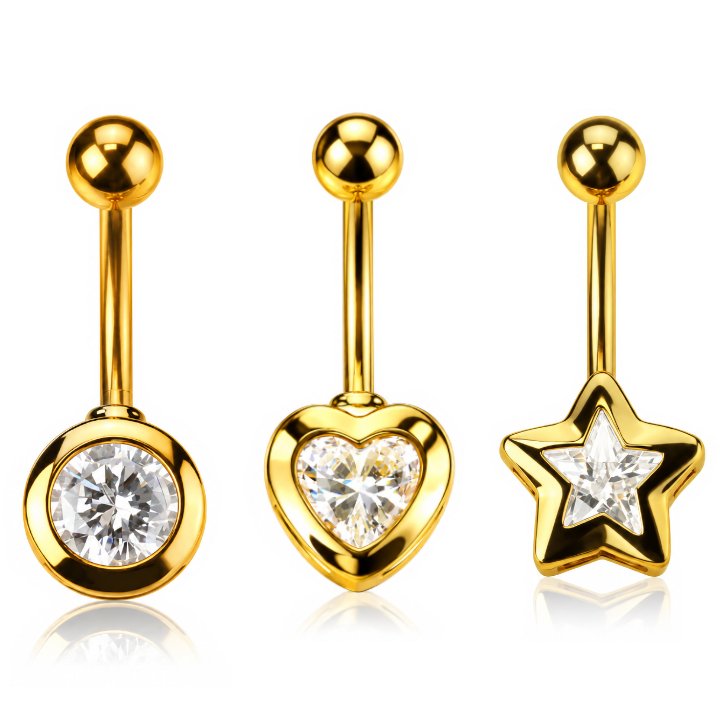 Bezel-Set Shaped Crystal Belly Ring 14g