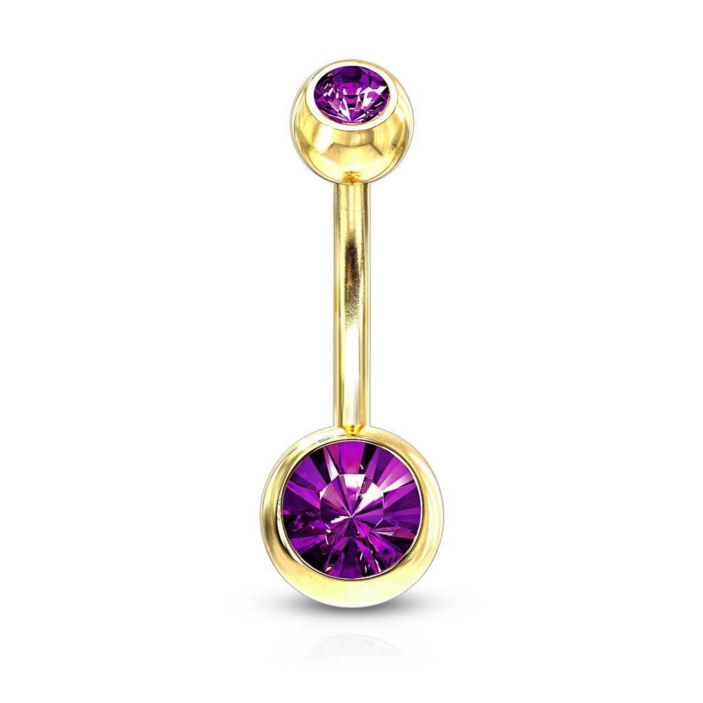 Premium Gold PVD Double Crystal Navel Barbell 14g