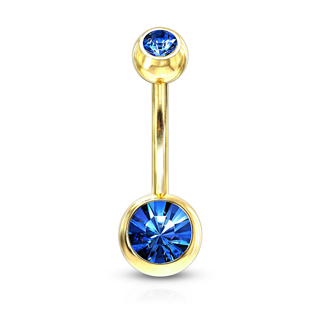 Premium Gold PVD Double Crystal Navel Barbell 14g