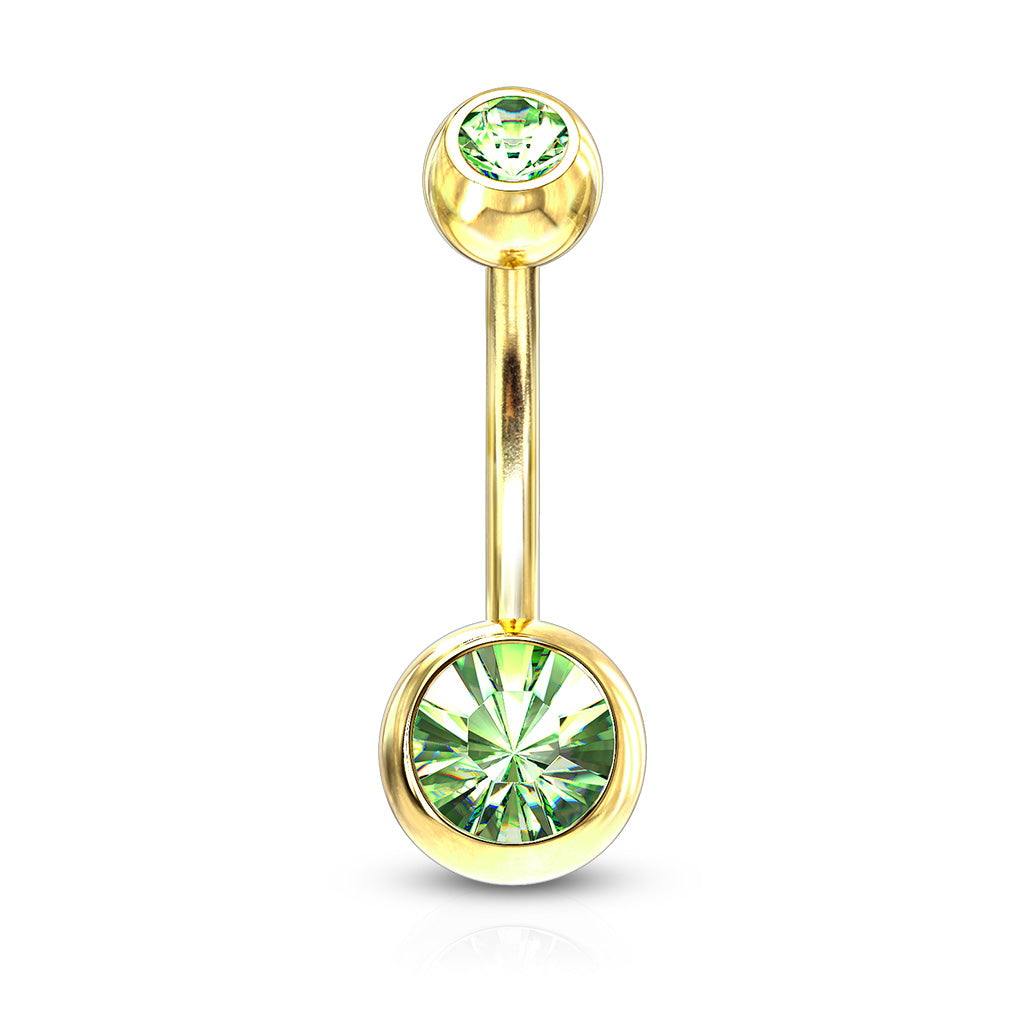 Premium Gold PVD Double Crystal Navel Barbell 14g