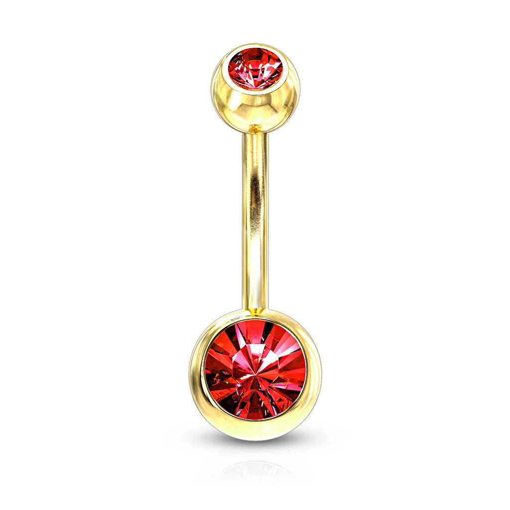 Premium Gold PVD Double Crystal Navel Barbell 14g
