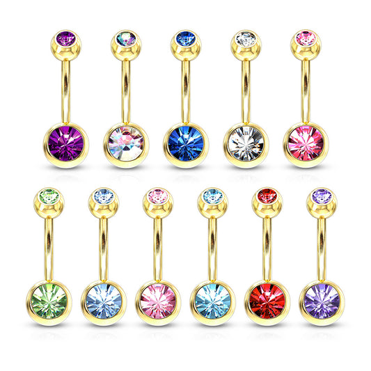 Gold PVD Double Jewelled Navel Barbell 14g