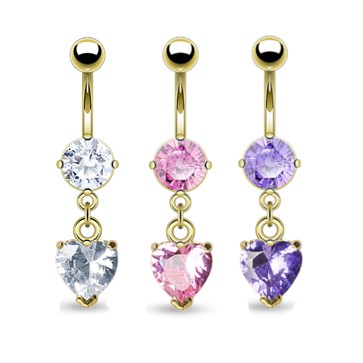 Claw-Set Round + Heart Crystal Belly Dangle 14g
