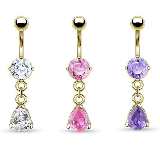 Claw-Set Crystal Tear Drop Belly Dangle 14g