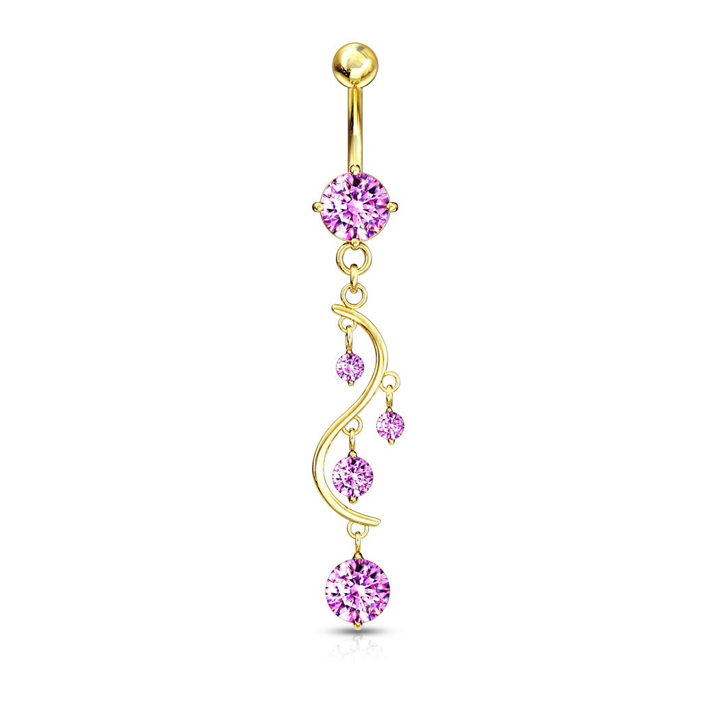 Claw-Set Multi-Crystal Wave Waterfall Belly Dangle 14g