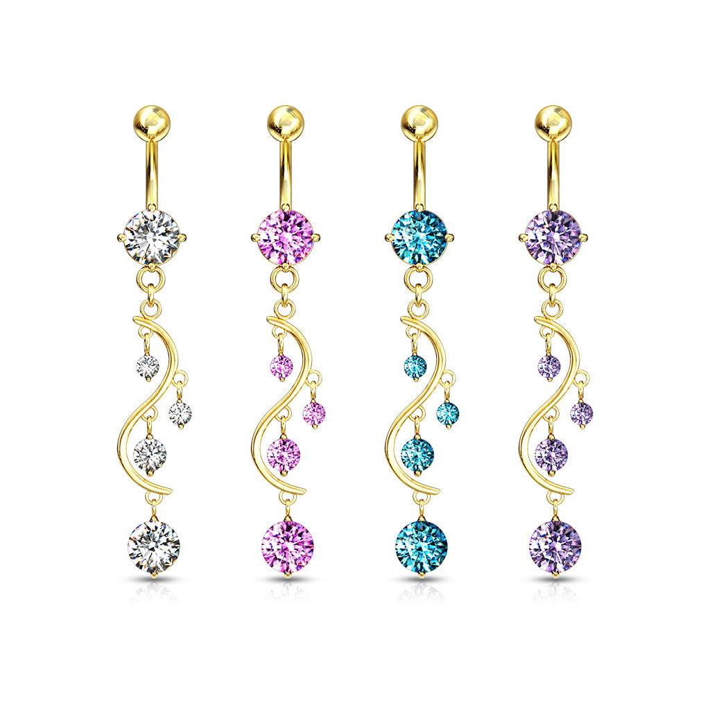 Claw-Set Multi-Crystal Wave Waterfall Belly Dangle 14g