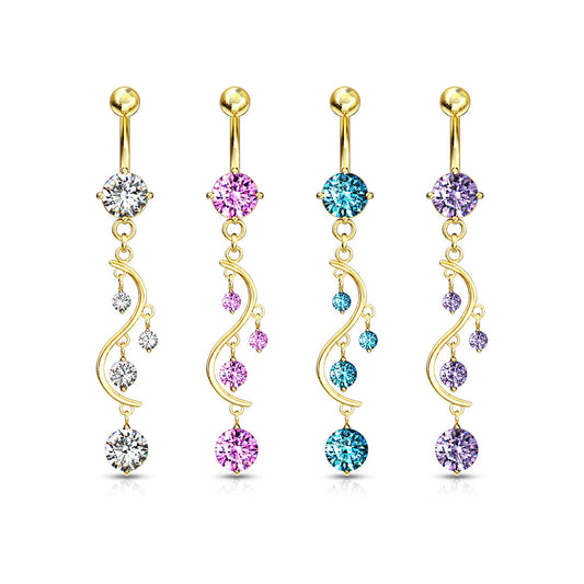 Claw-Set Multi-Crystal Wave Waterfall Belly Dangle 14g