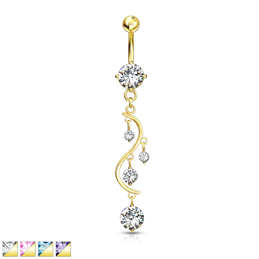 Claw-Set Multi-Crystal Wave Waterfall Belly Dangle 14g