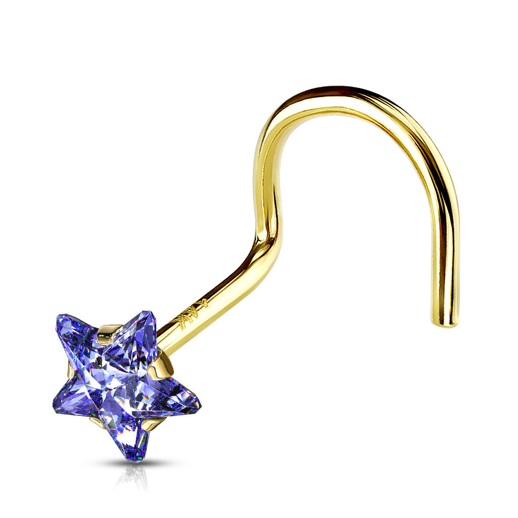 14K Gold Claw-Set Star Nose Screw 20g