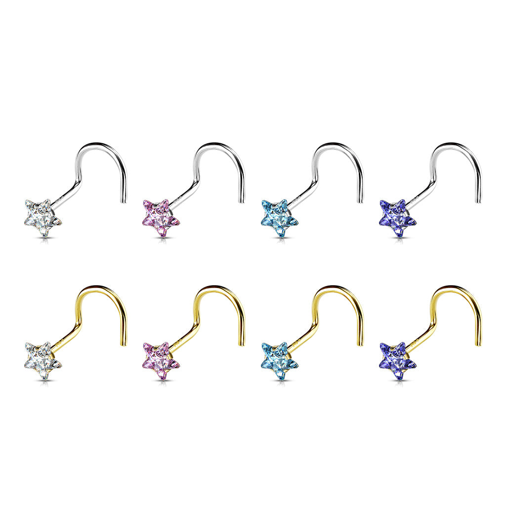 14K Gold Claw-Set Star Nose Screw 20g