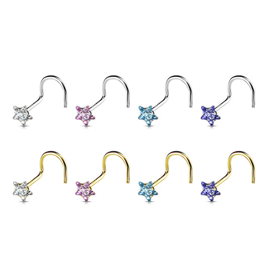 14K Gold Claw-Set Star Nose Screw 20g
