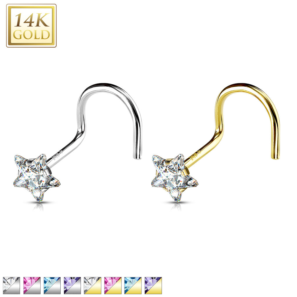14K Gold Claw-Set Star Nose Screw 20g